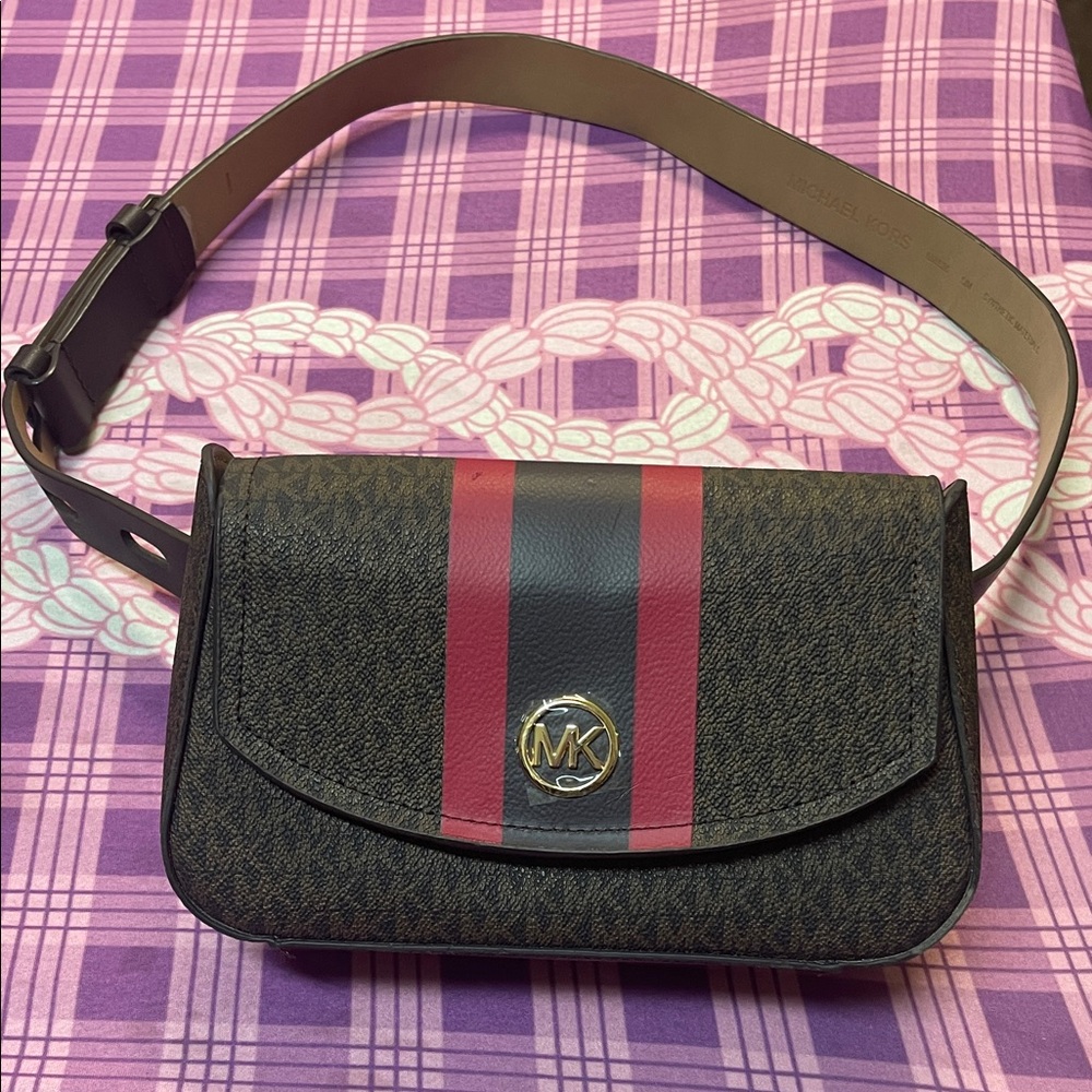 Michael Kors Crossbody Bag in Brown with Red Stripe